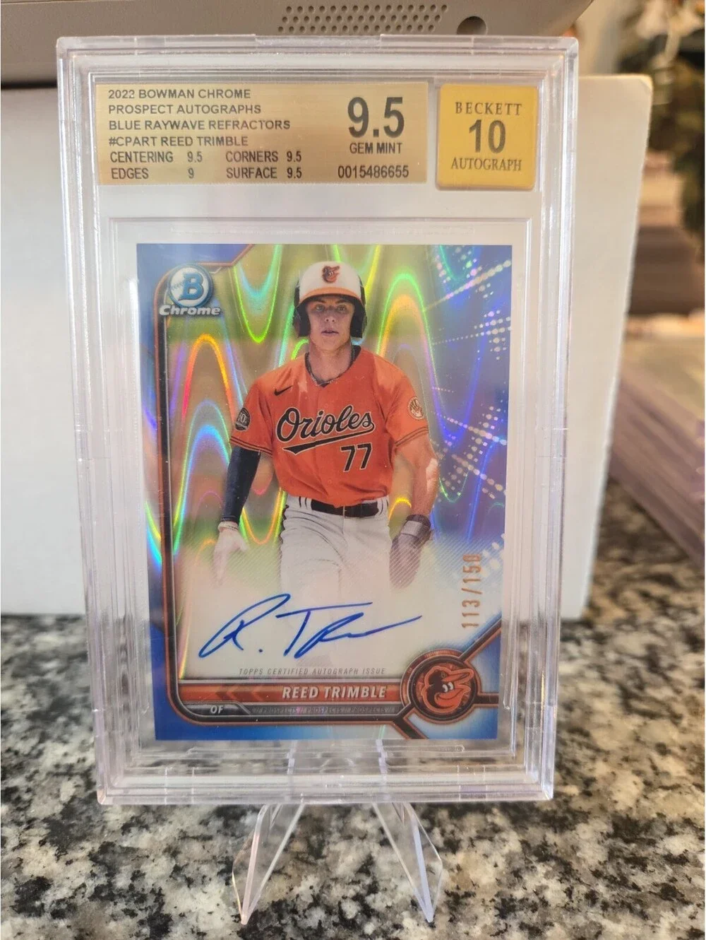 Reed Trimble 2022 Bowman Chrome 1st Blue Refractor Auto /150 BGS 9.5/10 Orioles